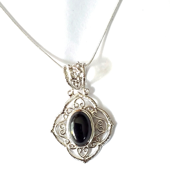 Sterling Silver Black Onyx 24" \Sterling Silver Ne - Picture 3 of 6